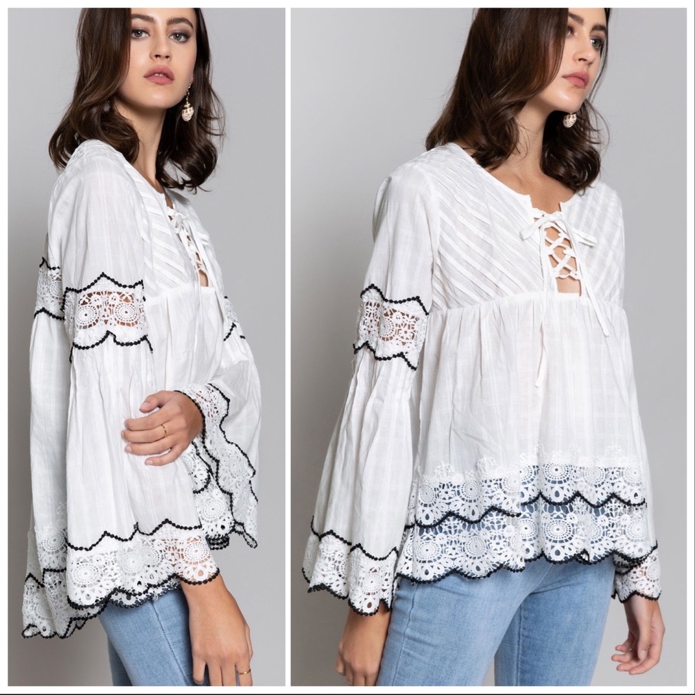 POL Ivory Plaid Babydoll Top - Picture 7 of 13